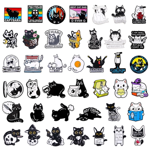 Cartoon Cat Enamel Pin Funny Animal Metal Brooch Zinc Alloy Badge For Jacket Bag Decoration Kawaii Aesthetic Novelty Gift