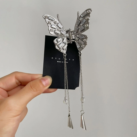 Molletta Per Capelli Farfalla Metallo Acetato Strass Nappina Sfumato Marmo Estetico Elegante Accessorio Styling Donna