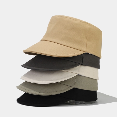 Unisex Katoen Twill Platte Bovenkant Marinehoed Koreaanse Stijl Korte Rand Ruiterhoed Japans Artistiek Zonnescherm Pet Voor Heren Dames