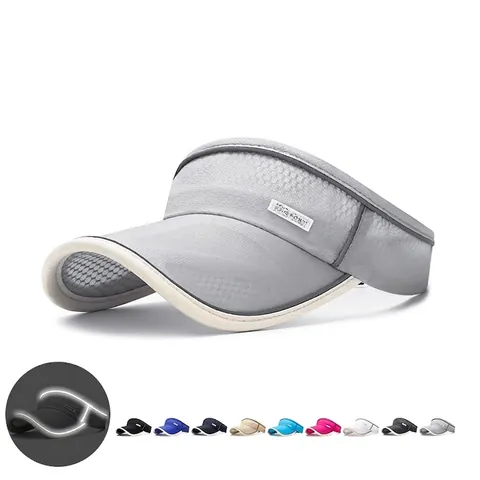Reflective Sun Visor Hat For Women Empty Top Breathable Mesh Quick Dry Long Brim Sports Running Adjustable Polyester