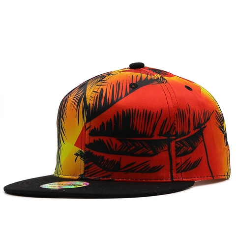 Flat Brim Snapback Baseball Cap Tropical Floral Palm Tree Print Adjustable Summer Outdoor Hip Hop Sun Hat For Men Women
