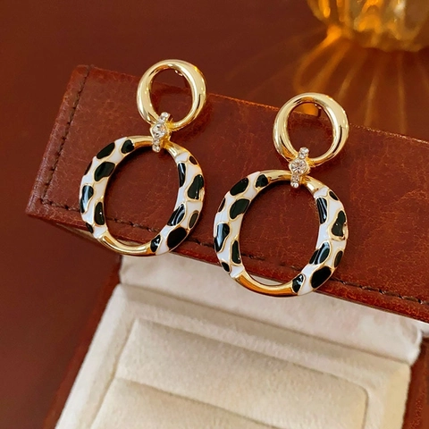 Vintage Leopard Print Geometric Double Hoop Earrings With Alloy Resin Rhinestone And Silver Earring Post For Women Luxury Chic Retro