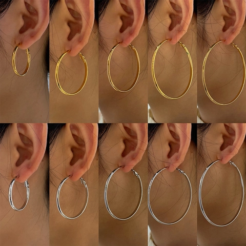 Stainless Steel Hoop Earrings Round Geometric High Polished PVD Plated Minimalist Retro Fashion For Women
