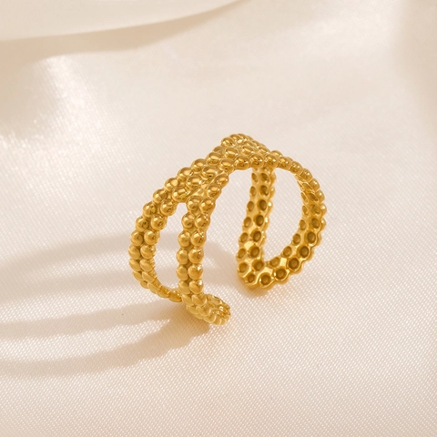 Anillo De Acero Inoxidable Cruz X Chapado En Oro 18K Textura Perlada Ajustable Anillo Abierto Joyería De Moda Mujer