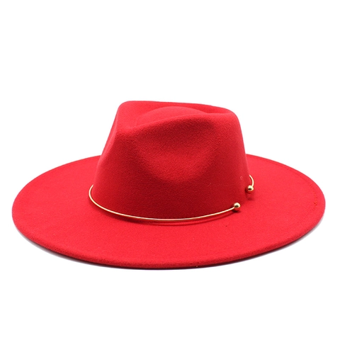 Fedora Hat Wide Flat Brim Wool Felt Jazz Cap With Gold Metal Ring Decoration Vintage British Style For Men Women
