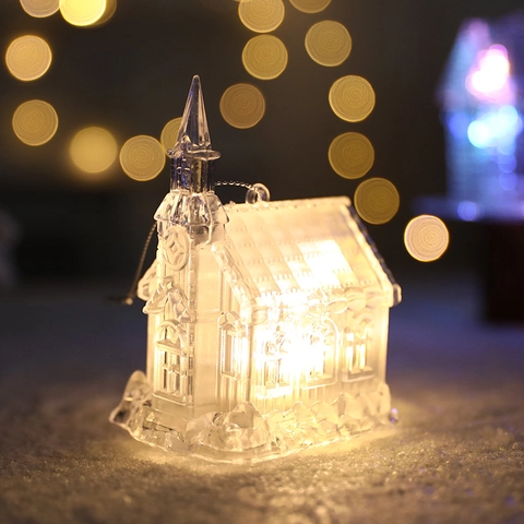 Decoración Colgante De Iglesia De Casa De Πlástico Transparente Brillante LED De Navidad Para Ventana Hotel