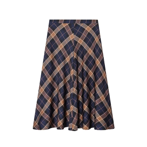 High Waist Plaid A-Line Skirt Vintage Tartan Midi Woven Fabric Streetwear Style For Women