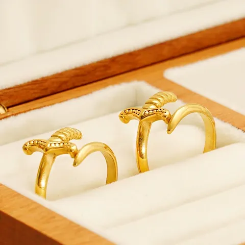 Vintage Gothisch Zwaard Dolk Verstelbare Ring 18K Verguld Roestvrij Staal Open Vinger Sieraden Voor Dames Heren