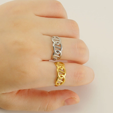 Anillo De Cadena Con Eslabones De Ancla Minimalista De Acero Inoxidable Chapado En Oro De 18K Ajustable Joyería Geométrica Para Mujer