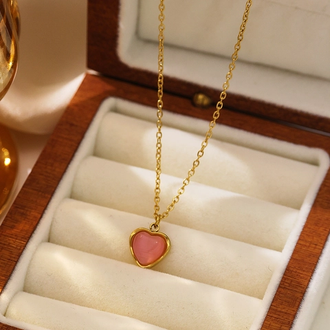 Halskette Mit Rosa Herzanhänger Aus Edelstahl Vergoldet Vielseitige Schlüsselbeinkette Schmuck Für Damen Französischer Stil