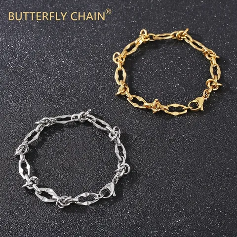 Pulsera De Cadena Anudada De Acero Inoxidable Joyería De Eslabones Retorcidos Geométricos De Moda Para Mujeres Estilo Personalizado