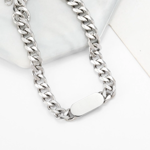 Bracciale E Collana A Catena Cubana In Acciaio Inossidabile Minimalista Con Piastra ID Gioielli Hip Hop Per Uomo Donna
