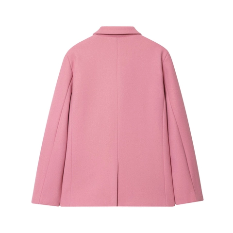 Dames Blazer Roze Wollook Single Breasted Reverskraag Casual Jas Met Lange Mouwen En Klepzakken