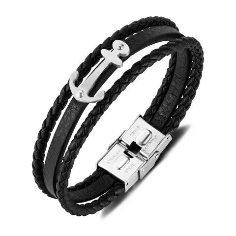 Herren Anker Mehrlagiges Geflochtenes Lederarmband Mit Edelstahlschnalle Vintage Punk Mode Schmuck Zubehör