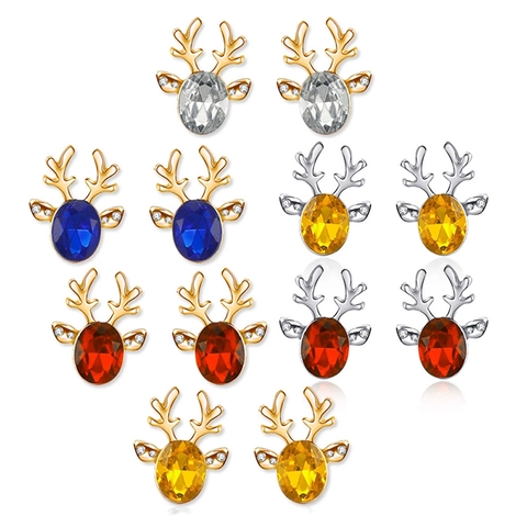 Reindeer Stud Earrings Alloy Crystal Rhinestone Christmas Holiday Antler Jewelry Women Festive Gift
