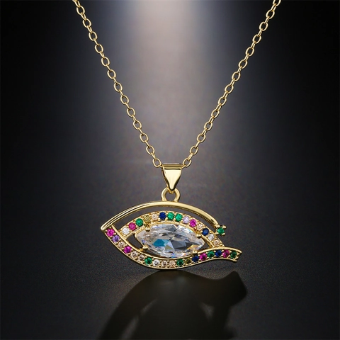 Lussuosa Collana Con Ciondolo Malocchio in Rame Zirconia per Donna Placcata Oro Zircone Marquise Strass Colorati Gioielli Geometrici