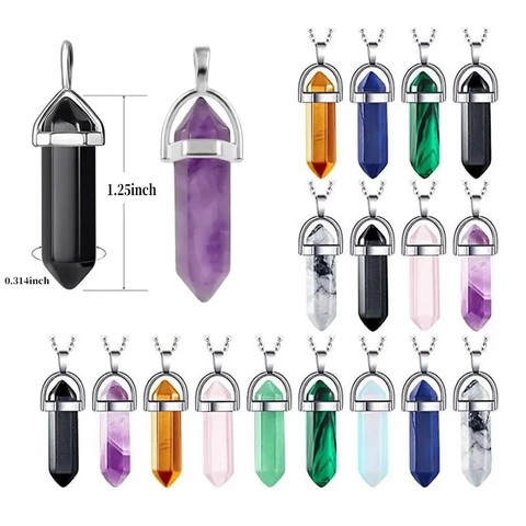 Zeshoekige Kolom Kristalsteen Hanger Ketting Natuursteen Genezing Punt Amethist Kwart Legering Sieraden Voor Vrouwen