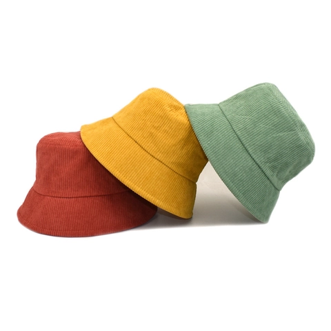 Corduroy Bucket Hat Solid Color Cotton Wide Brim Retro Foldable Sun Protection Warm Fall Winter Casual Accessory
