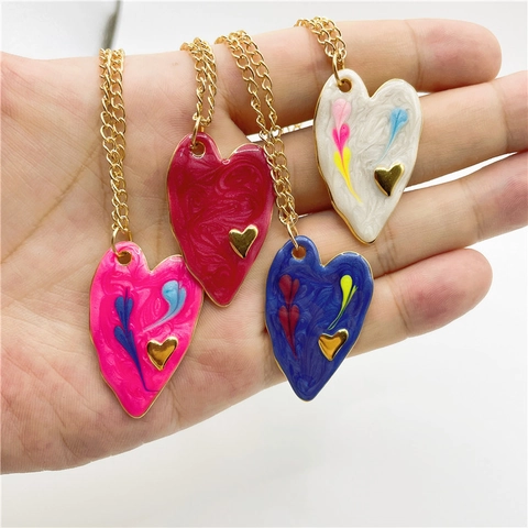 Modische Bunte Tropföl Herz Anhänger Halskette Für Damen Edelstahl Emaille Herzförmige Choker Süße Schmuck Geschenk