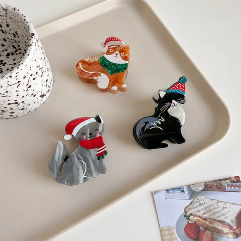 Molletta Per Capelli Gatto Di Natale Acetato Acrilico Forma Animale Festa Di Natale Accessorio Per Capelli Donna