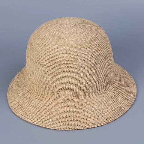 Cappello A Secchiello In Paglia Di Rafia Uncinetto Fatto A Mano Elegante Donna Estate Spiaggia Parasole Pieghevole