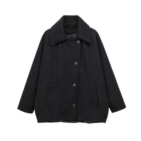 Cappotto da Donna in Misto Lana Casual con Revers Manica Lunga Monopetto Oversized Tinta Unita Caldo Giacca Autunno Inverno