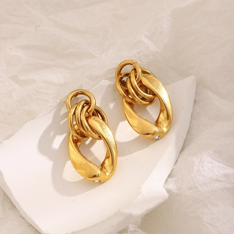 Minimalistische Ohrstecker 18K Vergoldeter Edelstahl Ineinandergreifende Kette Geometrische Zirkonia Trendy Damen