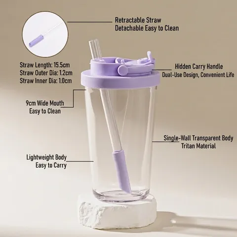 Reusable Boba Straw Cup Tritan BPA Free Water Tumbler With Telescopic Wide Straw For Bubble Tea Office Home Travel