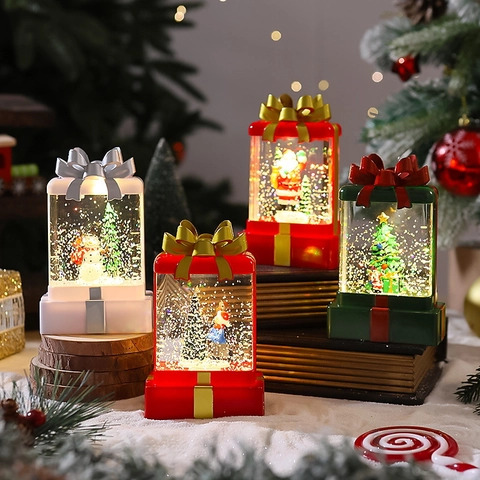 Kerst Sneeuwbol Lantaarn LED Licht Plastic Acryl Glitter Cadeaudoos Vorm Kerstman Sneeuwpop Holiday Decoratie