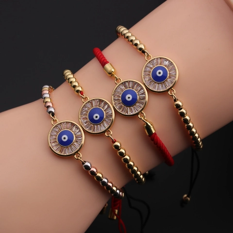 Evil Eye Bracelet Adjustable Copper Gold Plated Nazar Protection Braided Rope Jewelry For Women Bohemian Style