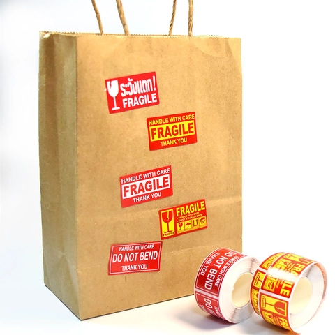 Fragile Warning Stickers Careful Care Labels Glossy Self Adhesive Shipping Packaging Do Not Bend For Parcels