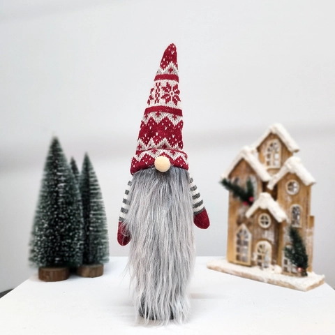 Housse de Bouteille de Vin de Gnome Sans Visage Tricotée de Noël Manchon de Bouteille de Vieil Homme de Forêt à Longue Barbe Décoration de Table de Fête de Noël