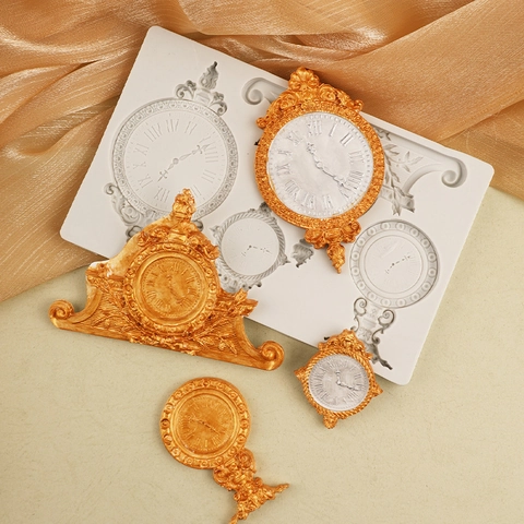 Vintage Clock Watch Relief Silicone Mold For Fondant Chocolate Candy Cake Decoration Baroque Roman Numerals DIY Crafting