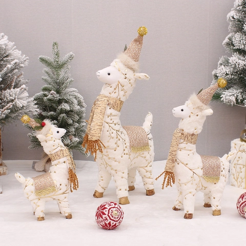 Weihnachten Flanell Bedruckt Alpaka Puppe Ornament Süße Cartoon Plüsch Lama Figur Für Festliche Feiertage Schreibtisch Dekoration