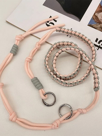 Tracolla Per Borsa Intrecciata A Mano Regolabile Sostituzione Cinghia A Spalla Corda Larga Con Anelli Di Metallo Rosa Grigio
