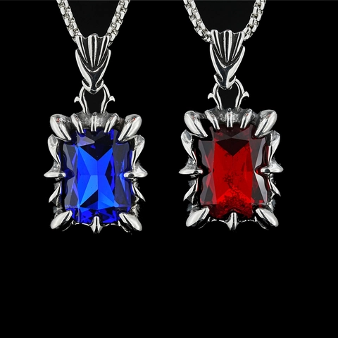 Gotische Drakenklauw Hanger Ketting Titanium Staal Met Grote Rechthoekige Edelsteen Vintage Punk Sieraden Voor Heren Dames