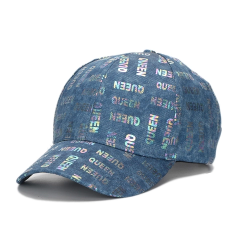 Gorra De Béisbol Textura Denim Lavado Queen Estampado Letras Arcoíris Holográfico Sombrero Sol Ajustable Para Mujer