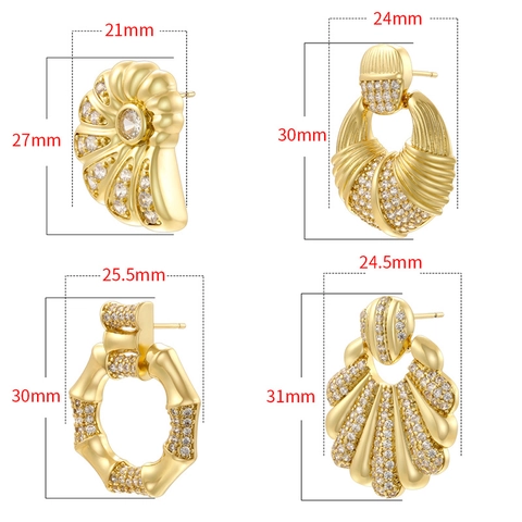 Orecchini a Goccia Vintage in Rame e Zirconia Forma di Ala Bambù Ventaglio Placcato Oro Argento Gioielli Esagerati per Donna Festa Matrimonio