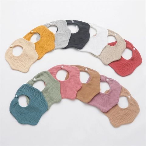 Baby Bibs 6 Layers Thickened Pure Cotton Gauze Muslin 360 Degree Petal Shaped Snap Button Saliva Towel For Toddler