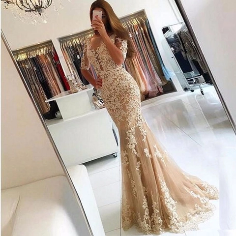 Abito Da Sera Elegante In Pizzo Ricamato Sirena Da Donna Abito Formale A Mezze Maniche Per Gala