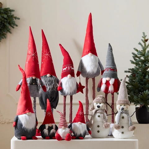 Kerstkabouter Pluche Pop Telescopische Lange Benen Gezichtloze Tomte Noordse Staande Sneeuwpop Decoratie