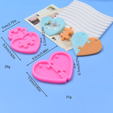 Heart Puzzle Silicone Mold For DIY Resin Craft Keychain Pendant Making Epoxy Casting Tool Handmade Jewelry Accessory