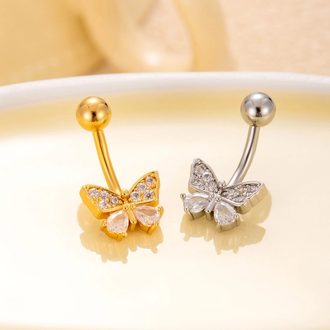 Piercing Ombelico Farfalla Acciaio Inossidabile Con Zirconia Pendente Gioielli Per Il Corpo Moda Elegante