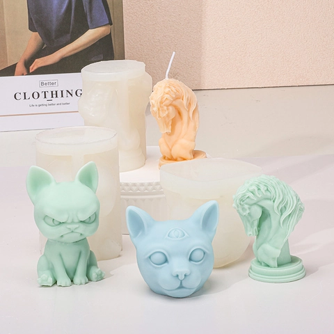 Stampi In Silicone Animali 3D Cavallo Gatto A Tre Occhi Volpe Per DIY Candela Sapone Resina Gesso Artigianato Riutilizzabile