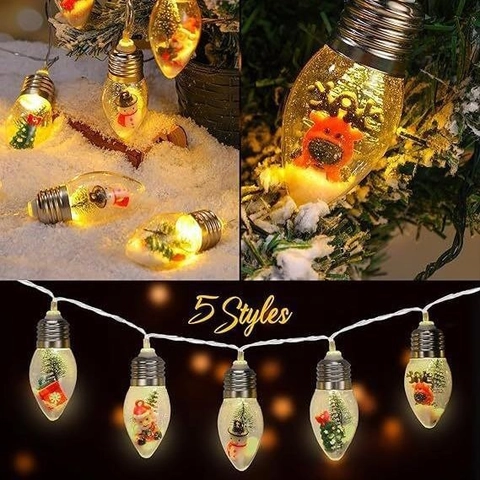 LED String Lights Transparent Christmas Bulb Miniature Santa Snowman Tree Landscape Holiday Party Home Decor