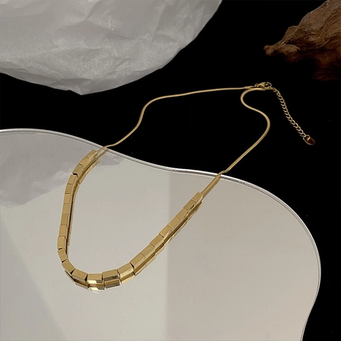 Geometric Square Block Link Snake Chain Necklace Stainless Steel Minimalist Trendy Jewelry For Women