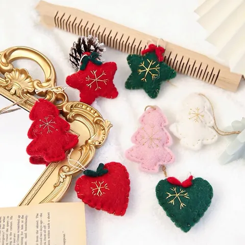 Christmas Wool Felt Hanging Ornaments Handmade Festive Tree Decorations Santa Reindeer Snowman Stocking Glove Star Fabric
