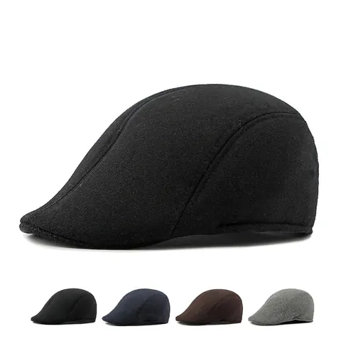 Men Flat Cap Retro British Style Woolen Ivy Beret Hat Warm Winter Solid Color Vintage Driving Hunting For Adult