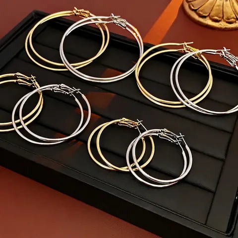 Grandi Orecchini A Cerchio Geometrici Gioielli Minimalisti In Lega Lucida Con Perno In Argento Sterling 925 Per Donne
