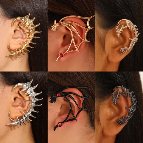Dragon Ear Cuff Gothic Punk Ear Wrap Copper Zircon Inlaid Non Piercing Jewelry For Women Trendy Animal Shape